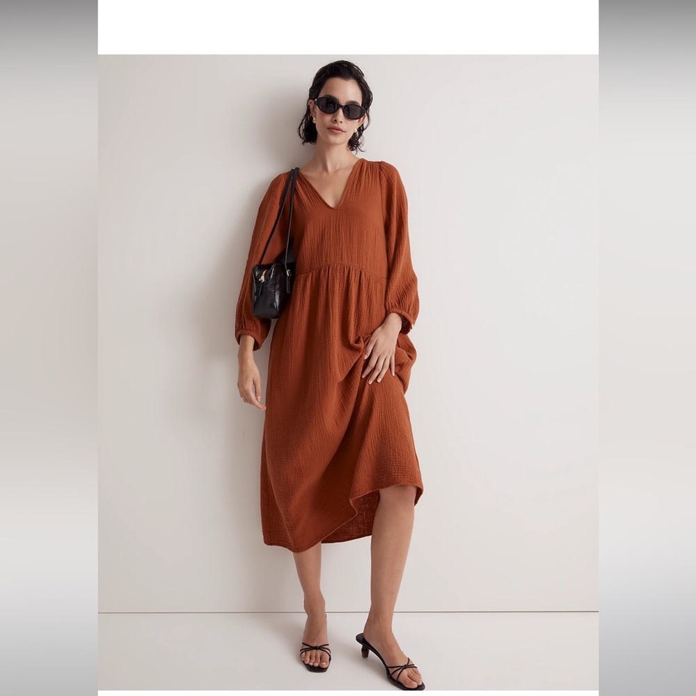 Lightspun V-Neck Midi Dress burnt clay size medium